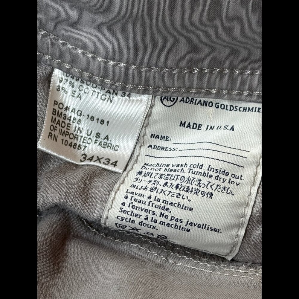 AG Adriano Goldshmied Chino Pants 34 x 34 Men’s Gray The Protege Straight Leg - Picture 11 of 11